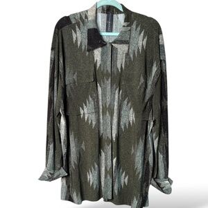 NORMA KAMALI Oversized Southwest Cargo Shirt w/ Pockets Velcro Closure US Sz L